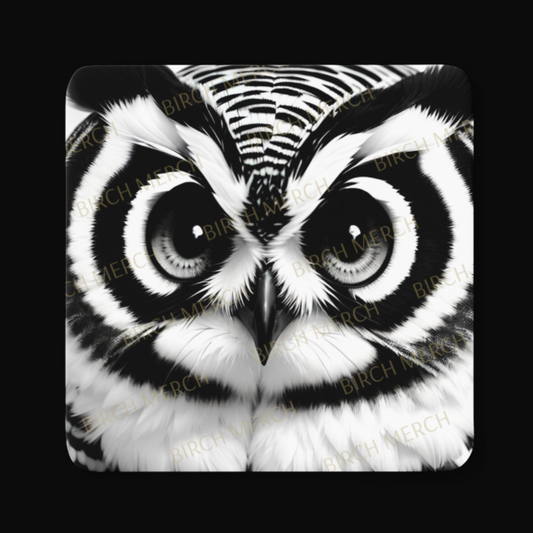 Black & White Owl Square Coaster 9cm x 9cm Design 2