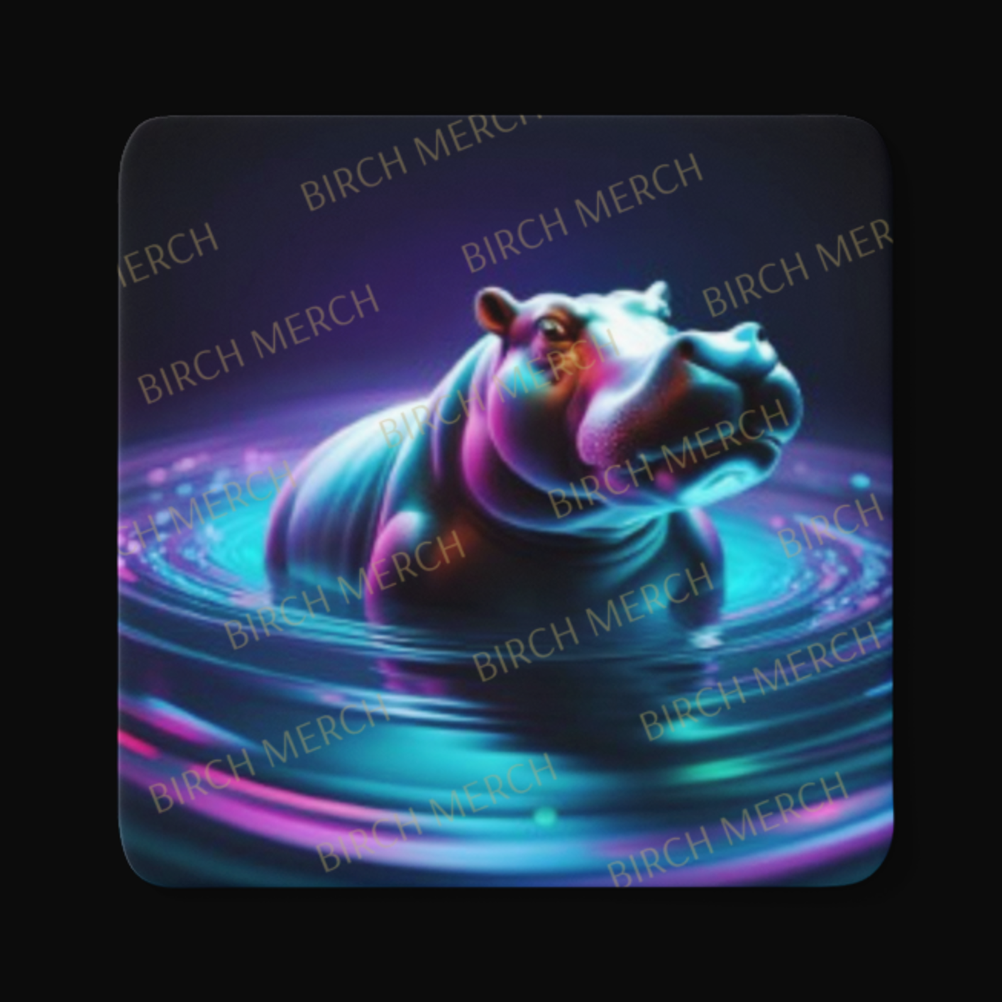 Mystical Hippo Square Coaster 9cm x 9cm Design 2