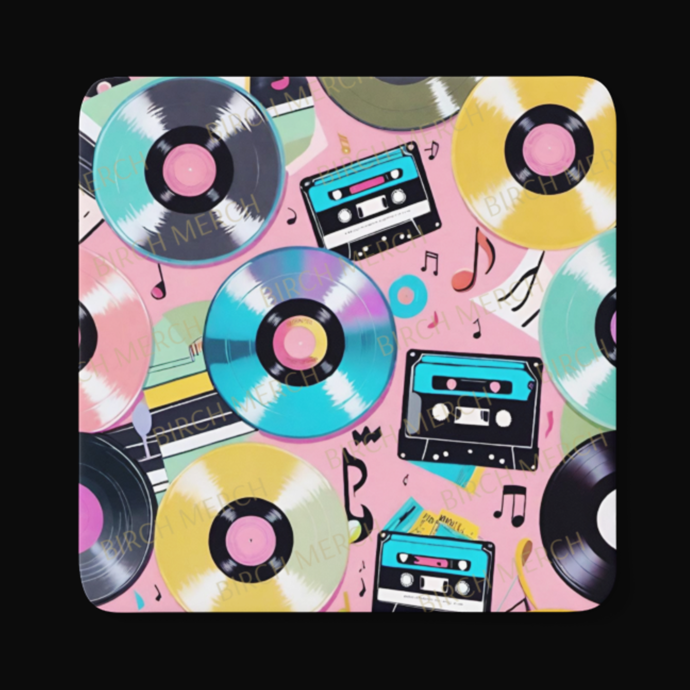 Retro Music Square Coaster 9cm x 9cm Design 2