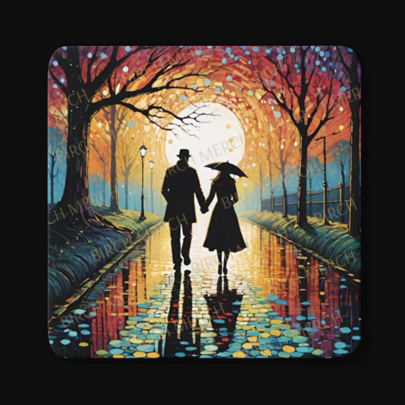 Romantic Moonlight Walk Square Coaster 9cm x 9cm Design 2