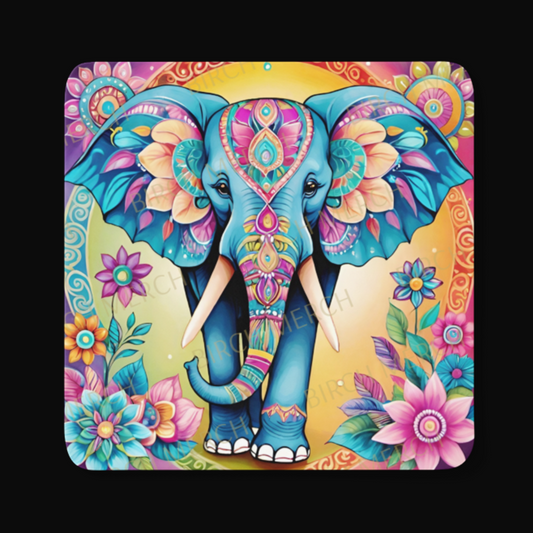 Mandala Elephant Square Coaster 9cm x 9cm Design 2