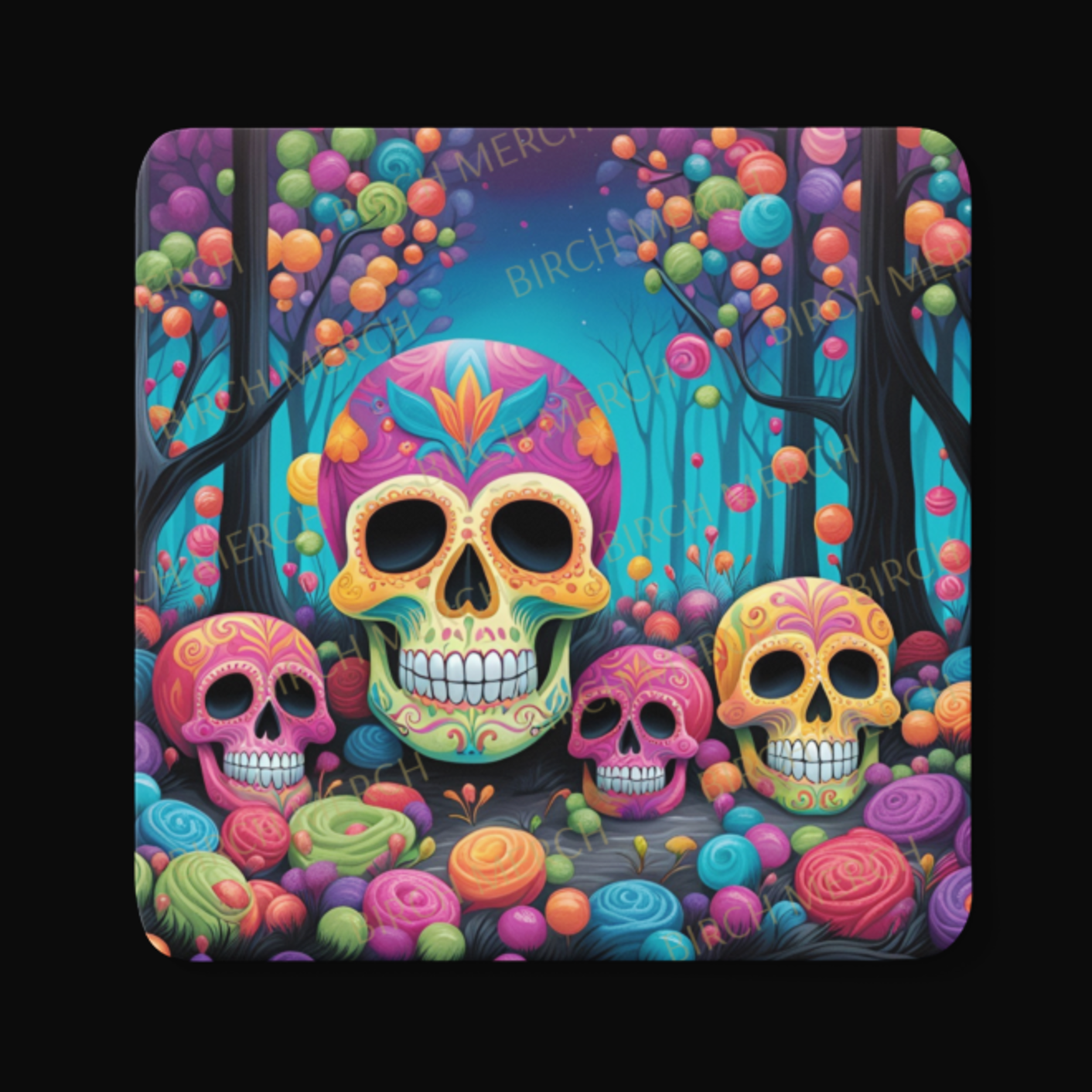 Candy Skull Forest Square Coaster 9cm x 9cm Design 2