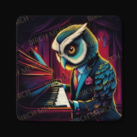 Owl Musician Square Coaster 9cm x 9cm Design 2