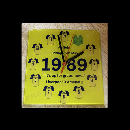 Arsenal Anfield 1989 Team Square Glass Clock 20cm x 20cm