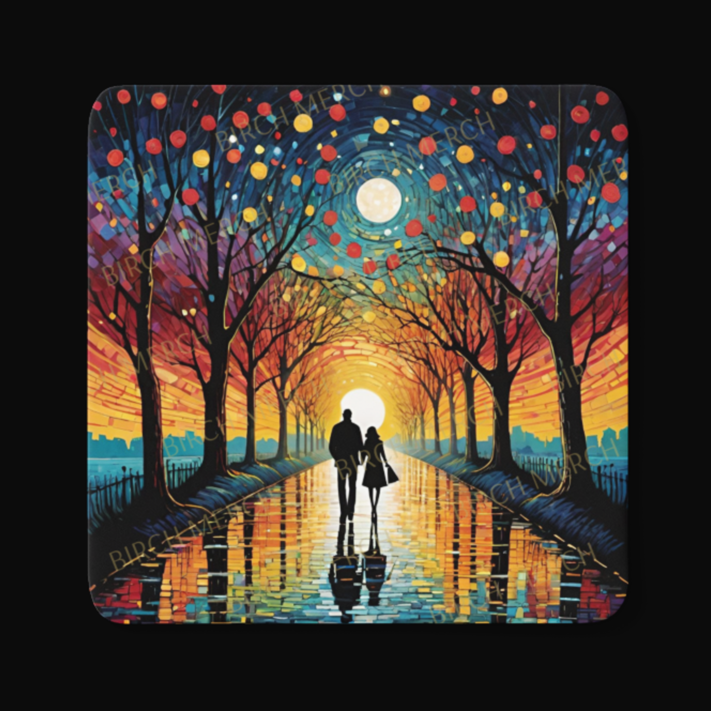 Romantic Moonlight Walk Square Coaster 9cm x 9cm Design 3