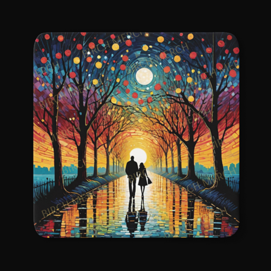 Romantic Moonlight Walk Square Coaster 9cm x 9cm Design 3