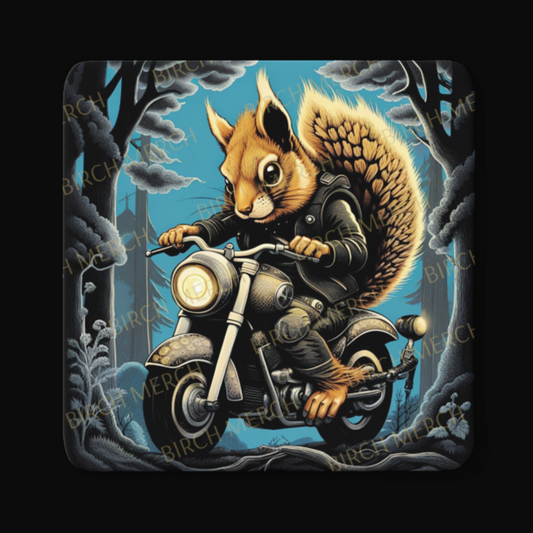 Biker Squirrel Square Coaster 9cm x 9cm Design 3