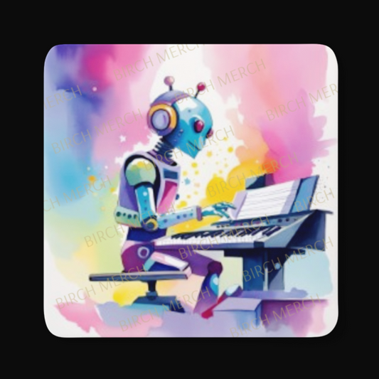 Robot Musician Square Coaster 9cm x 9cm Design 3