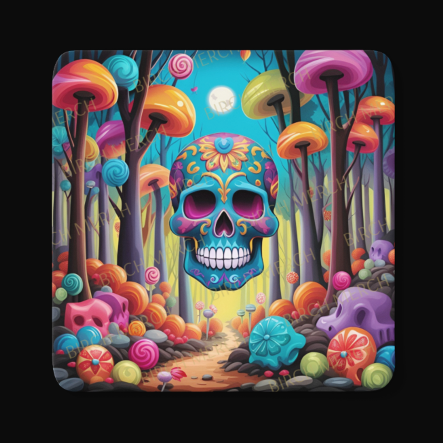 Candy Skull Forest Square Coaster 9cm x 9cm Design 3