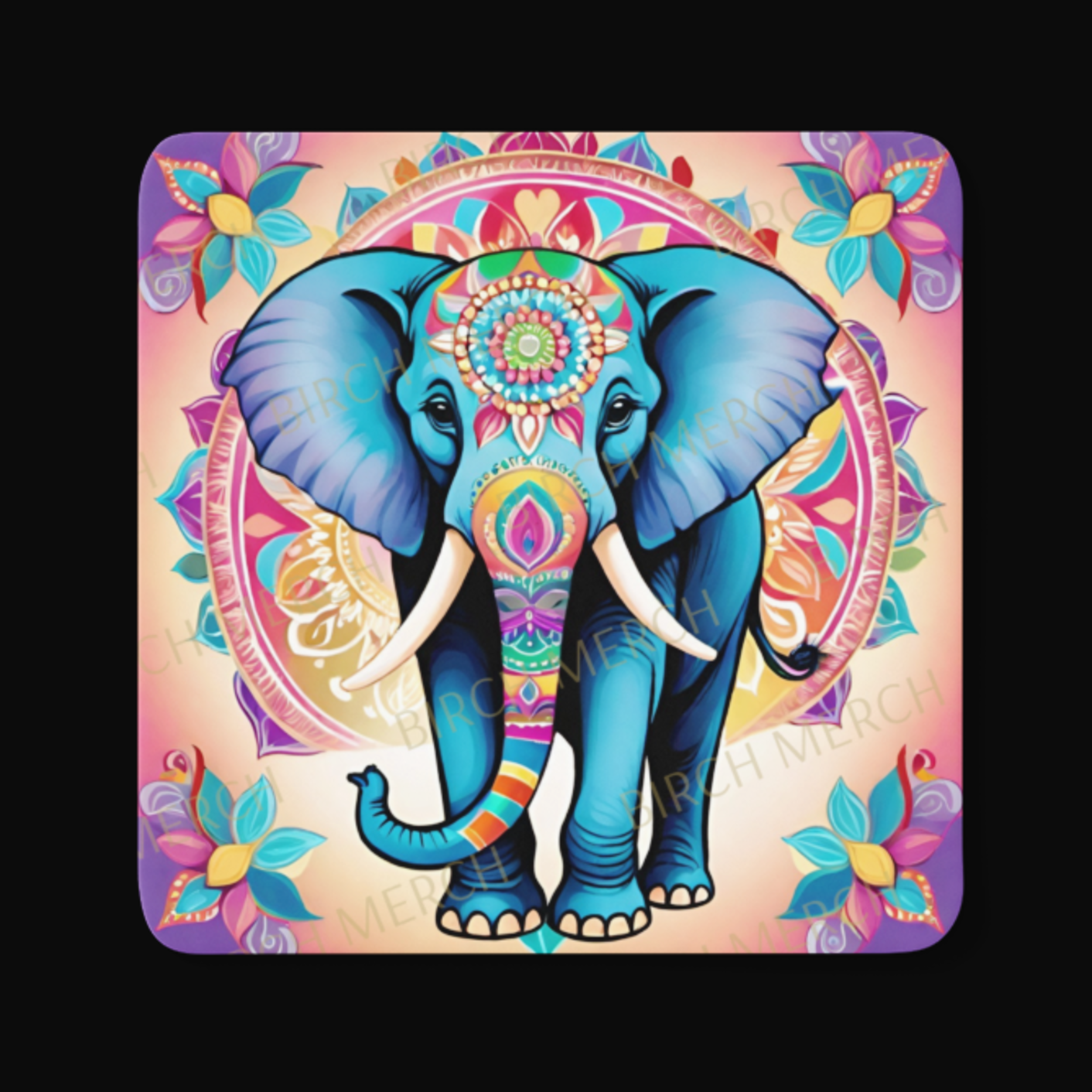 Mandala Elephant Square Coaster 9cm x 9cm Design 3