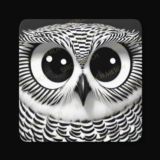 Black & White Owl Square Coaster 9cm x 9cm Design 3