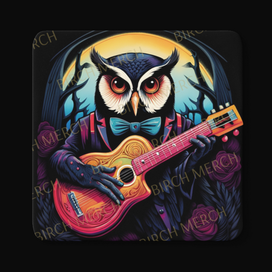 Owl Musician Square Coaster 9cm x 9cm Design 3