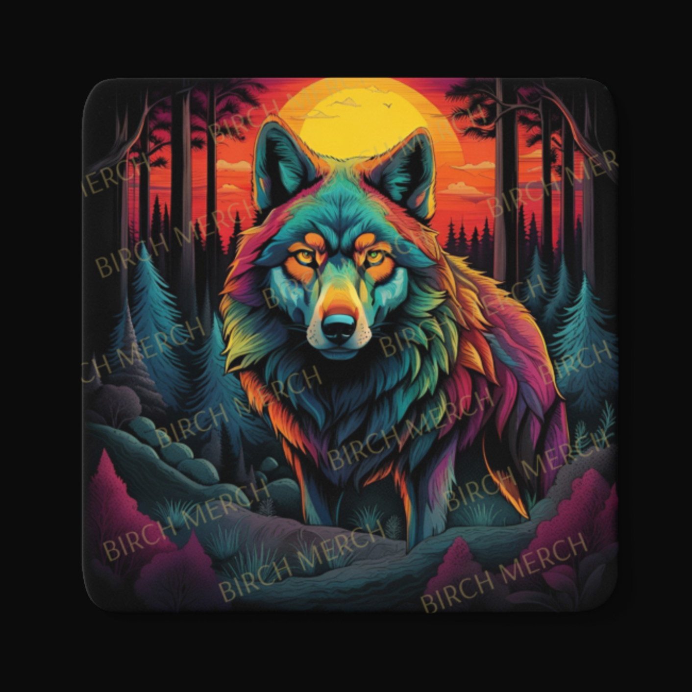 Wolf Square Coaster 9cm x 9cm Design 3