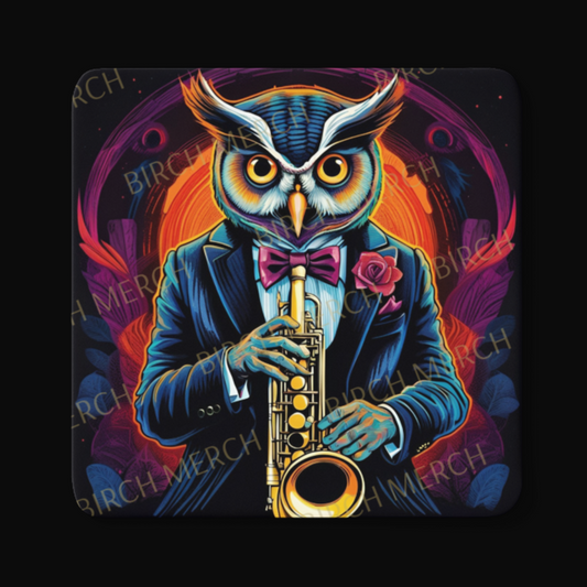 Owl Musician Square Coaster 9cm x 9cm Design 4