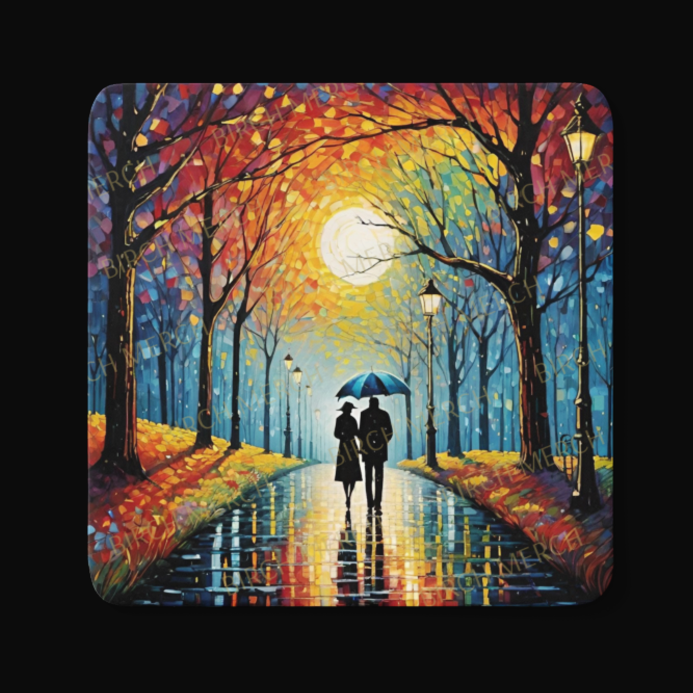 Romantic Moonlight Walk Square Coaster 9cm x 9cm Design 4