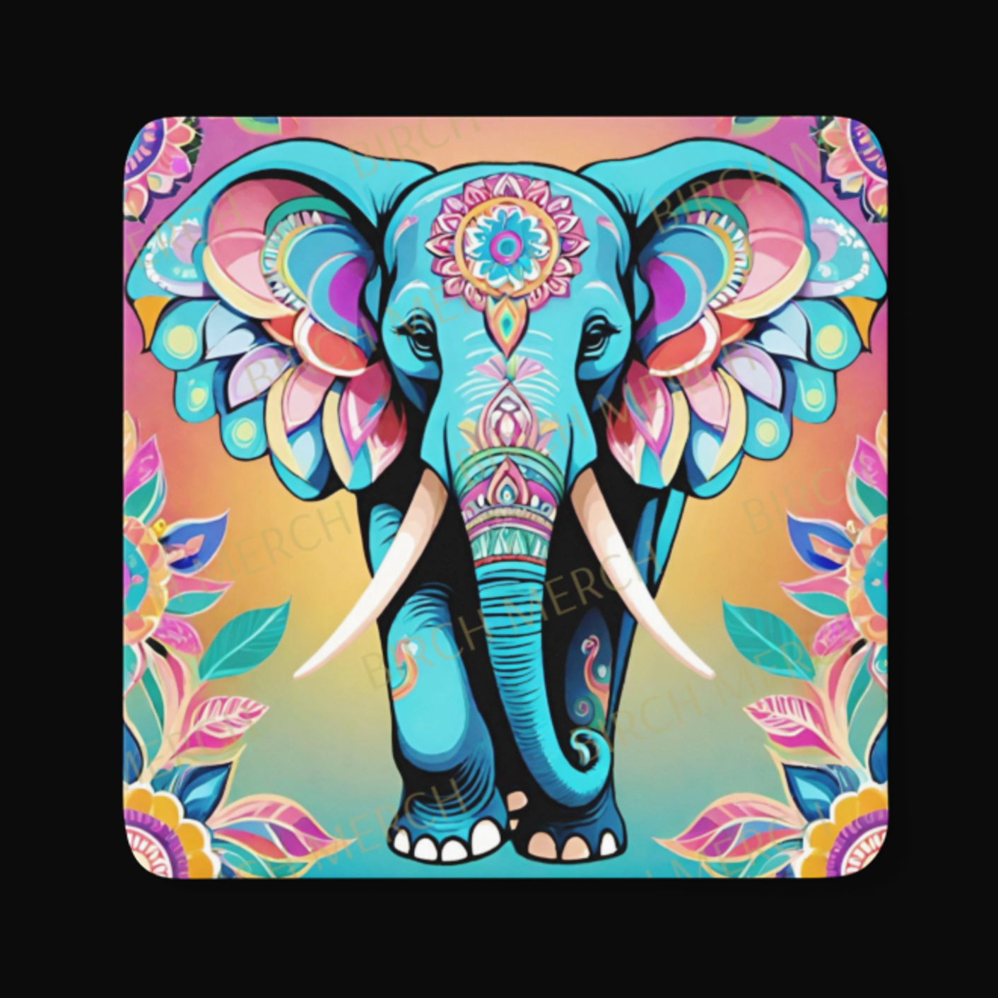 Mandala Elephant Square Coaster 9cm x 9cm Design 4