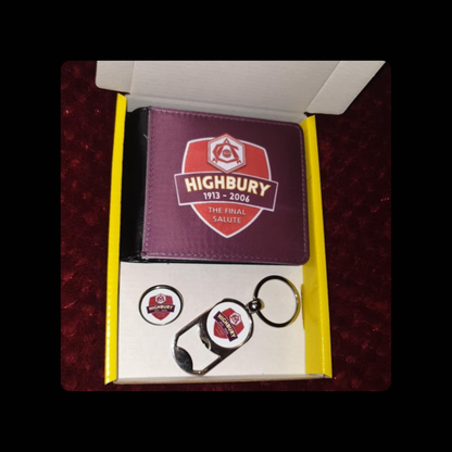 Arsenal Highbury Final Salute PU Material Wallet, Bottle Opener Keyring & Pin Badge Gift Box Set