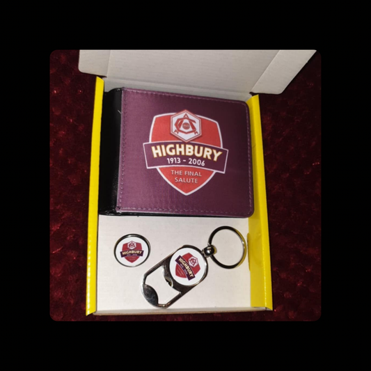 Arsenal Highbury Final Salute PU Material Wallet, Bottle Opener Keyring & Pin Badge Gift Box Set