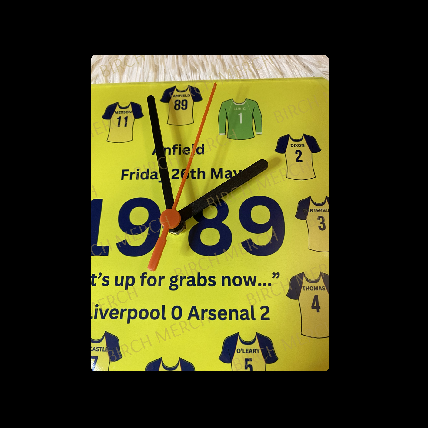 Arsenal Anfield 1989 Team Square Glass Clock 20cm x 20cm