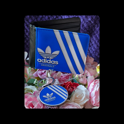 Adidas Blue & White PU Material Wallet & Keyring