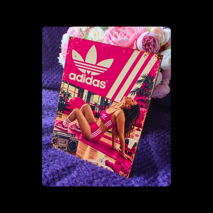 Adidas Pin Up Girl Yoga Pink Metal Bar Sign 15cm x 20cm