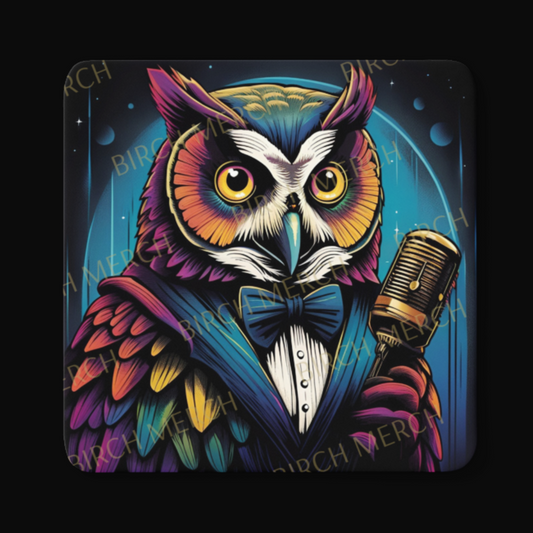 Owl Musician Square Coaster 9cm x 9cm Design 5