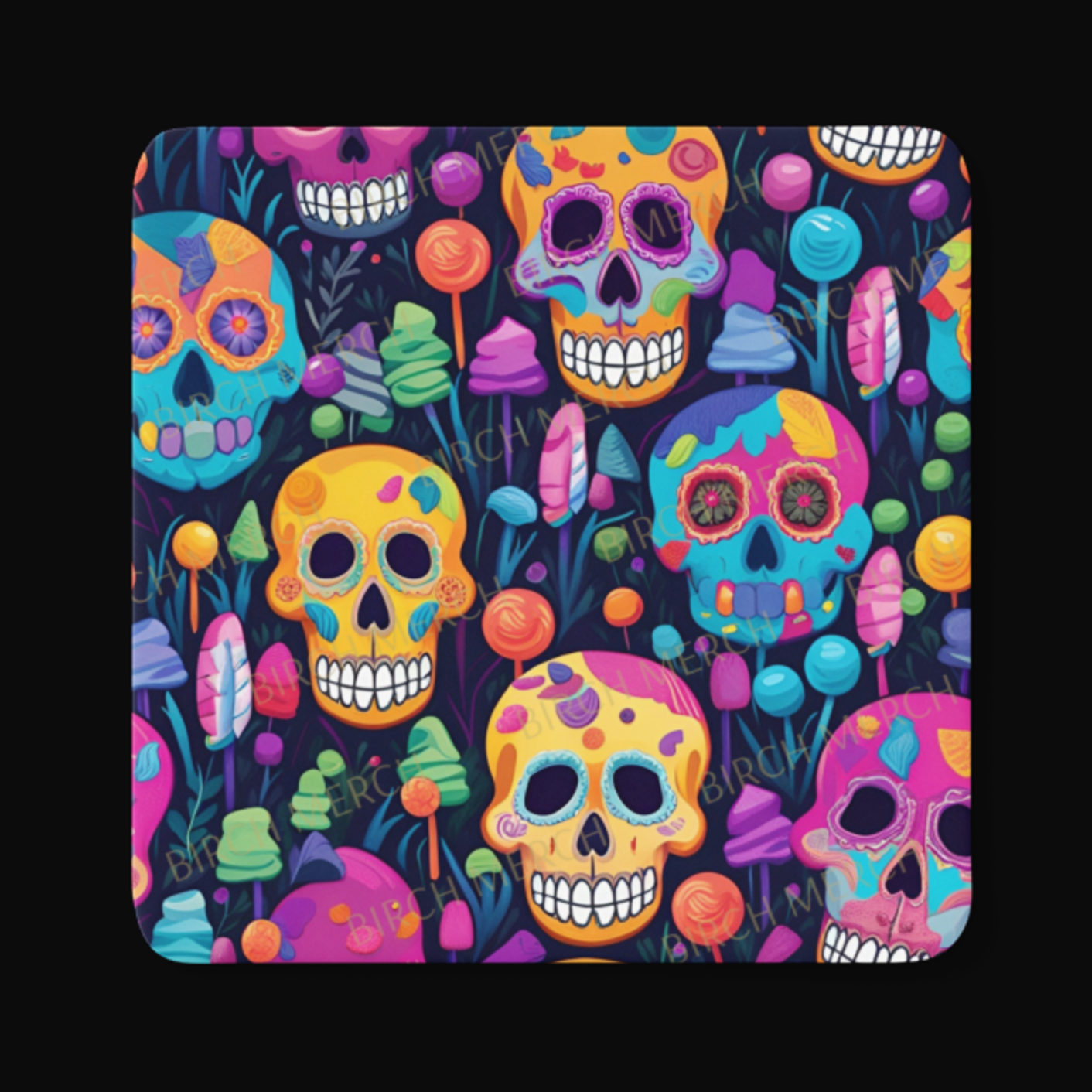 Candy Skull Forest Square Coaster 9cm x 9cm Design 5