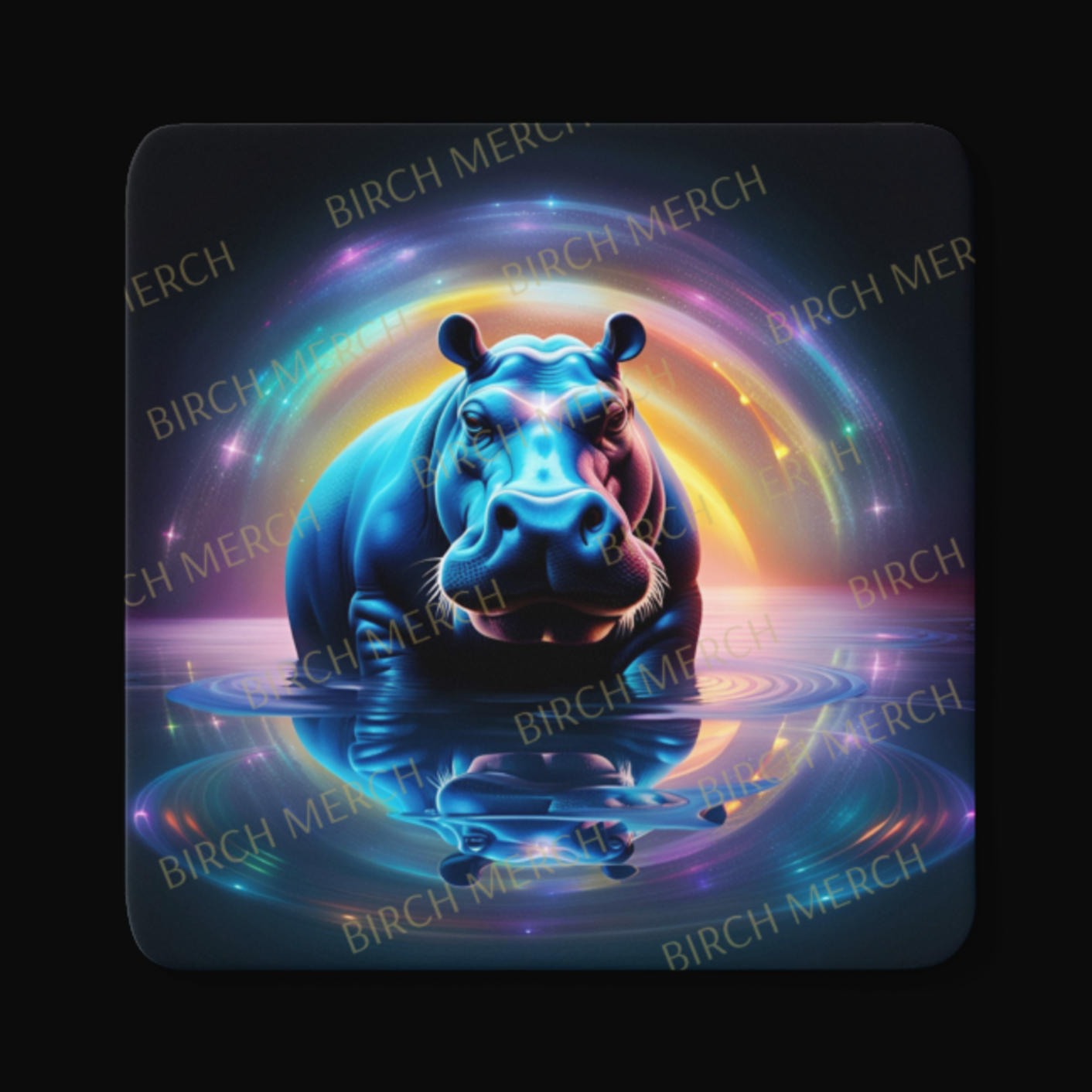 Mystical Hippo Square Coaster 9cm x 9cm Design 5