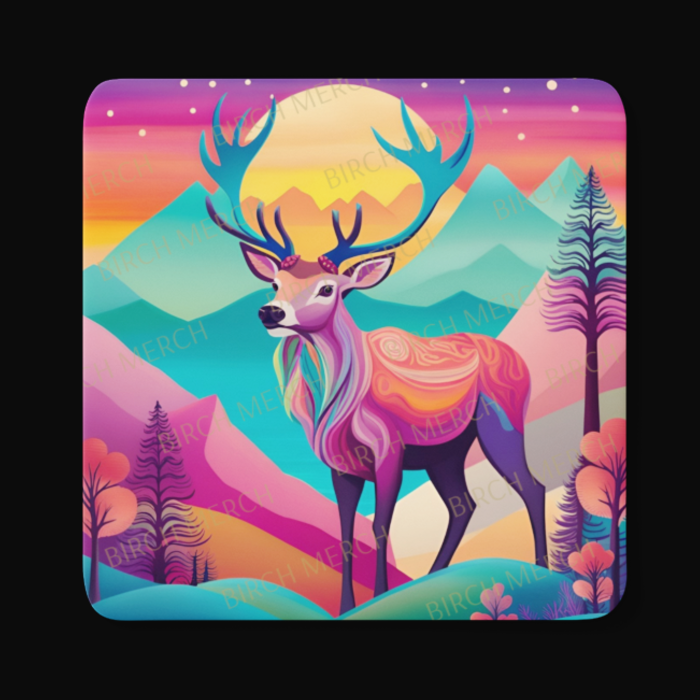 Stag Square Coaster 9cm x 9cm Design 5