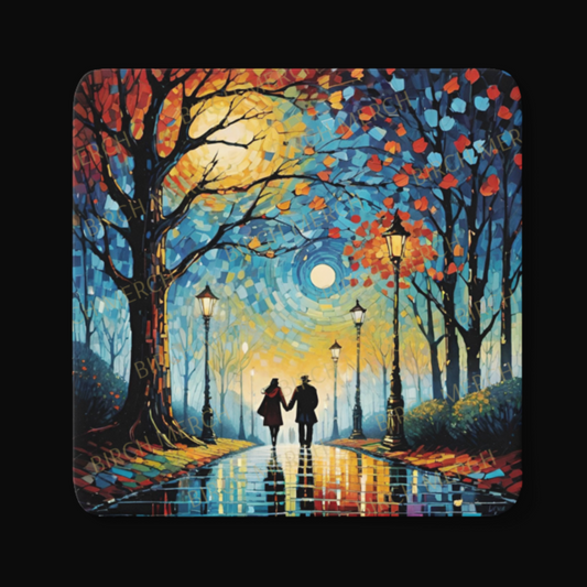 Romantic Moonlight Walk Square Coaster 9cm x 9cm Design 5