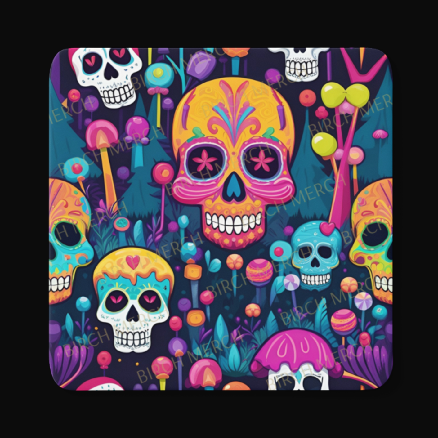 Candy Skull Forest Square Coaster 9cm x 9cm Design 6