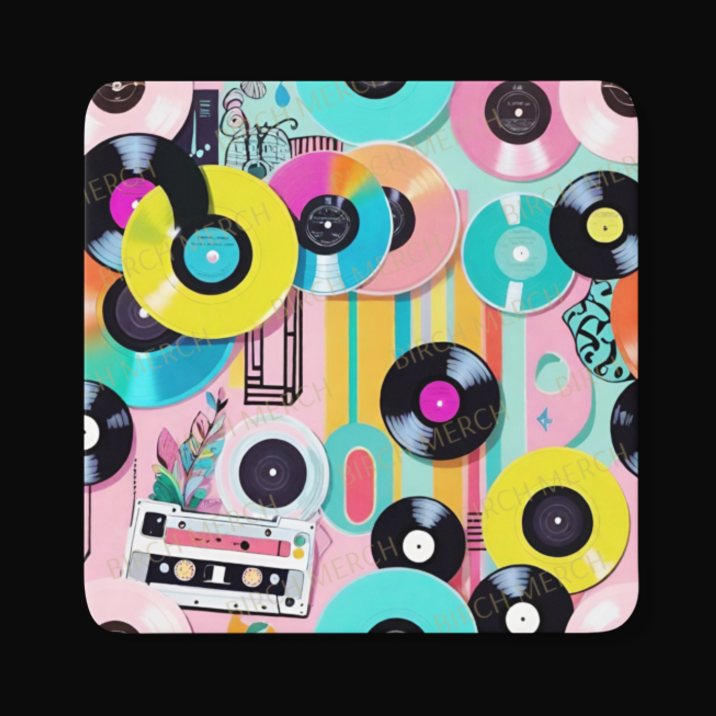 Retro Music Square Coaster 9cm x 9cm Design 6