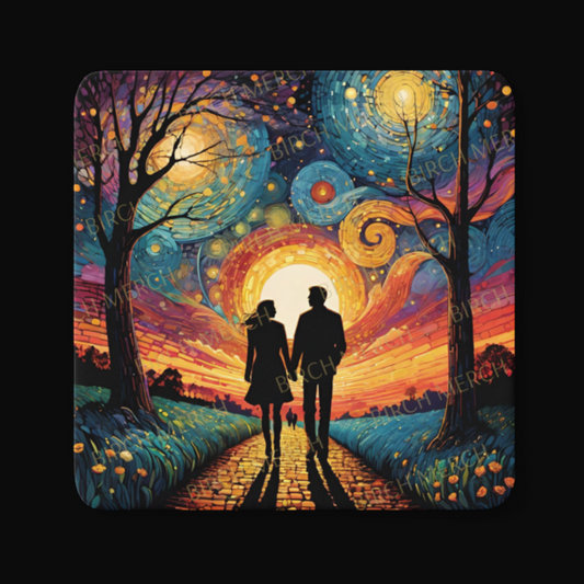 Romantic Moonlight Walk Square Coaster 9cm x 9cm Design 6