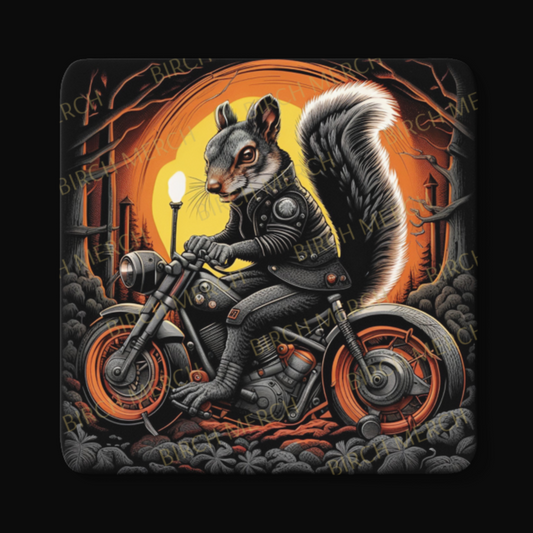 Biker Squirrel Square Coaster 9cm x 9cm Design 7