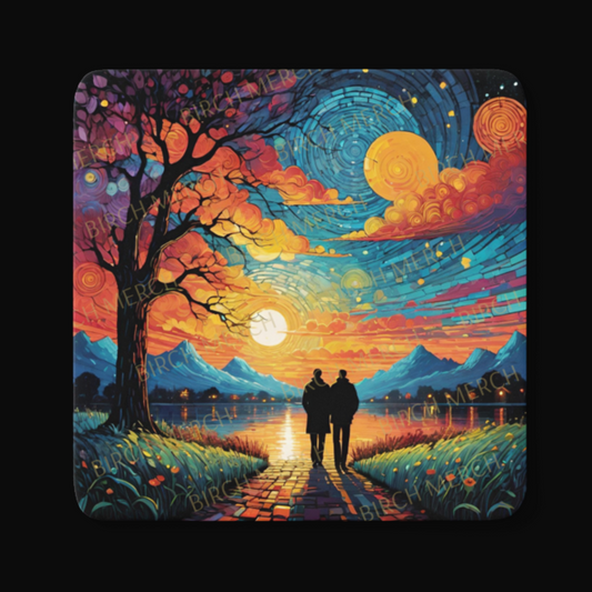 Romantic Moonlight Walk Square Coaster 9cm x 9cm Design 7