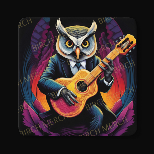 Owl Musician Square Coaster 9cm x 9cm Design 7