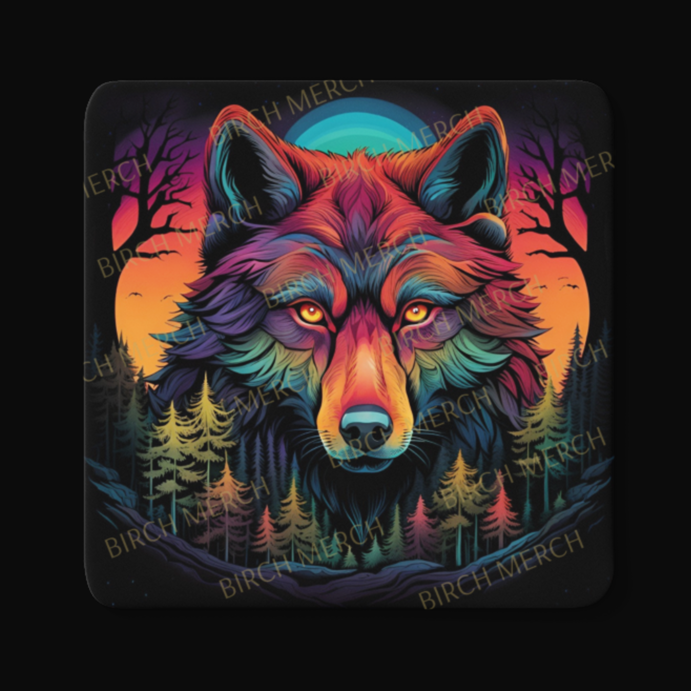 Wolf Square Coaster 9cm x 9cm Design 7