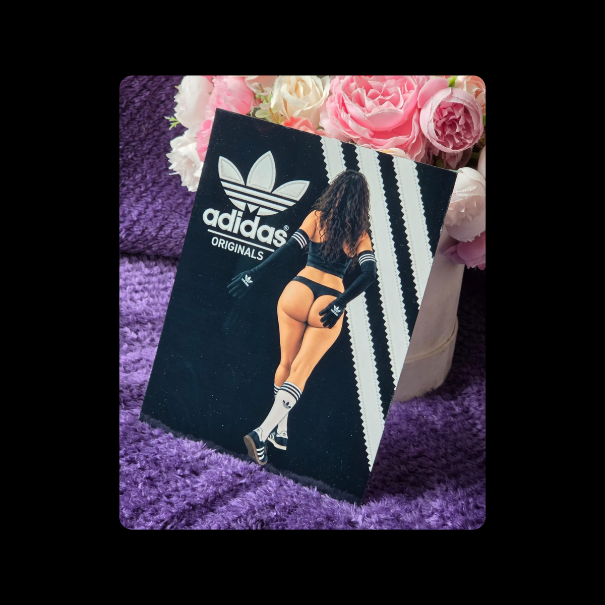 Adidas Pin Up Girl Bum Black & White Metal Bar Sign 15cm x 20cm