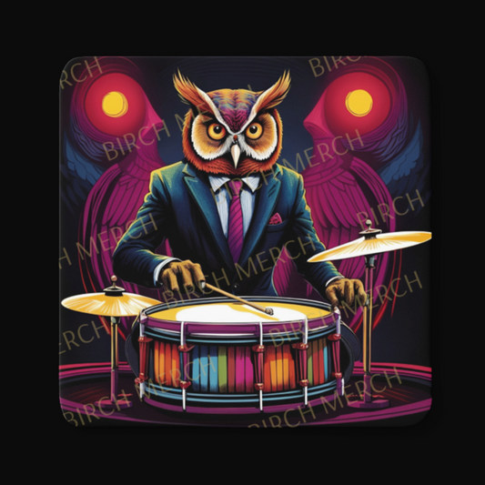 Owl Musician Square Coaster 9cm x 9cm Design 8