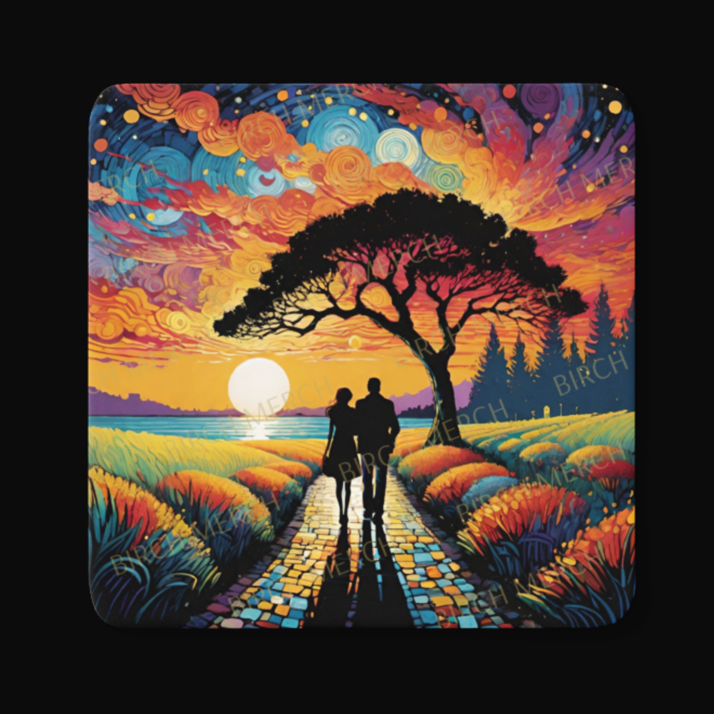 Romantic Moonlight Walk Square Coaster 9cm x 9cm Design 8