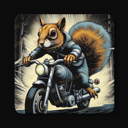 Biker Squirrel Square Coaster 9cm x 9cm Design 8