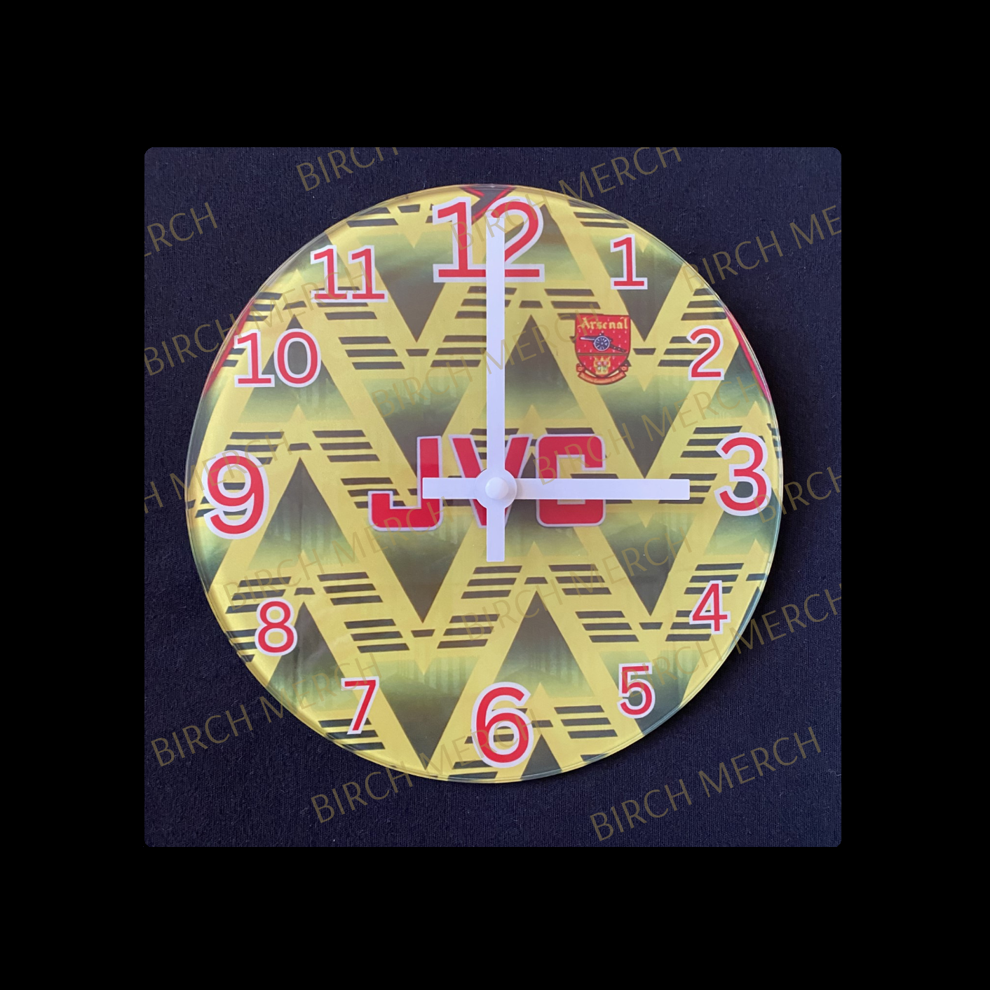 Arsenal 1993 Bruised Banana Away Kit Round Glass Clock 20cm