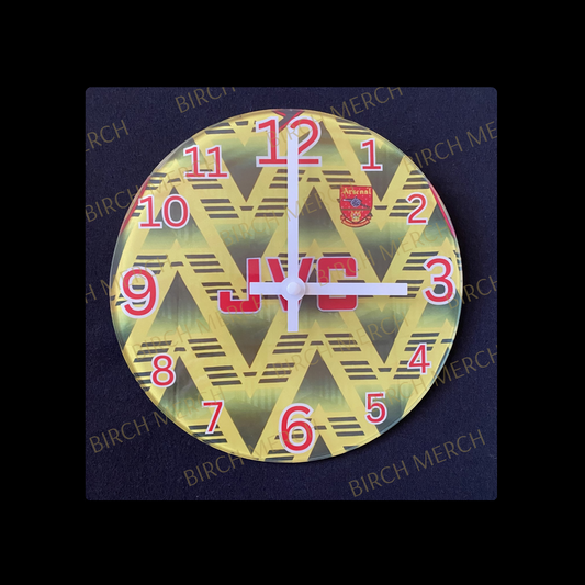 Arsenal 1993 Bruised Banana Away Kit Round Glass Clock 20cm