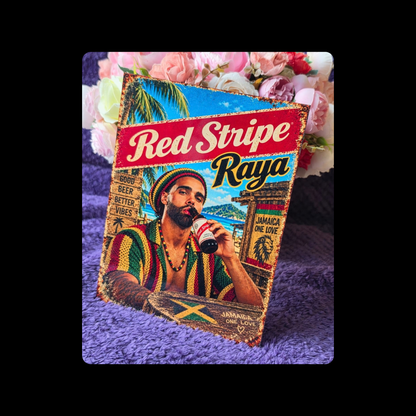 Red Stripe Raya Metal Bar Sign 15cm x 20cm