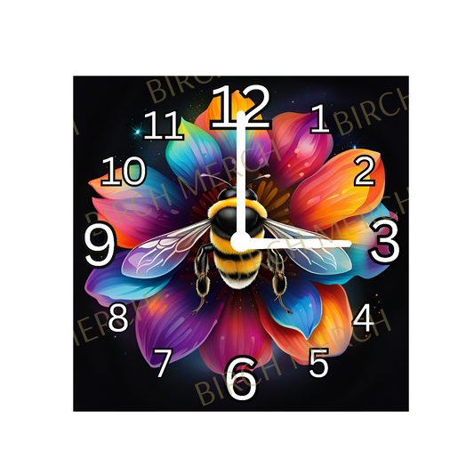 Bee Square Glass Clock 20cm x 20cm