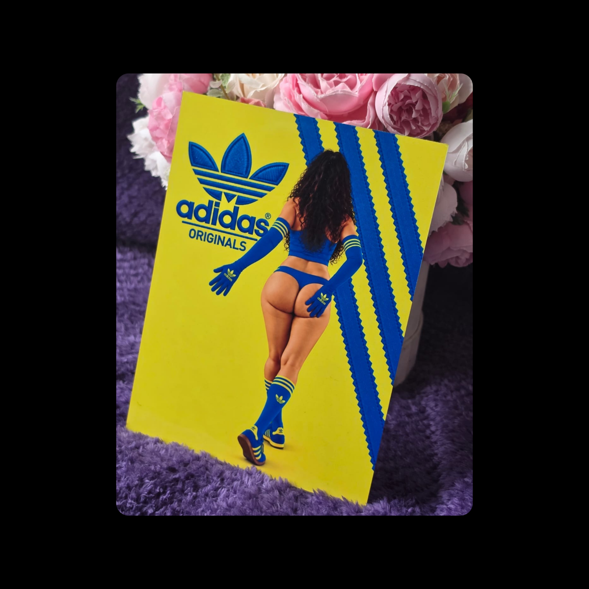 Adidas Pin Up Girl Bum Yellow & Blue Metal Bar Sign 15cm x 20cm