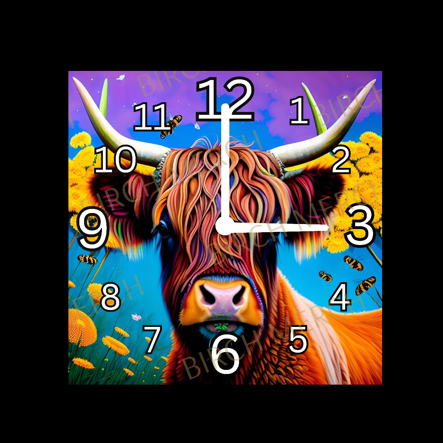 Cow Square Glass Clock 20cm x 20cm Design 1