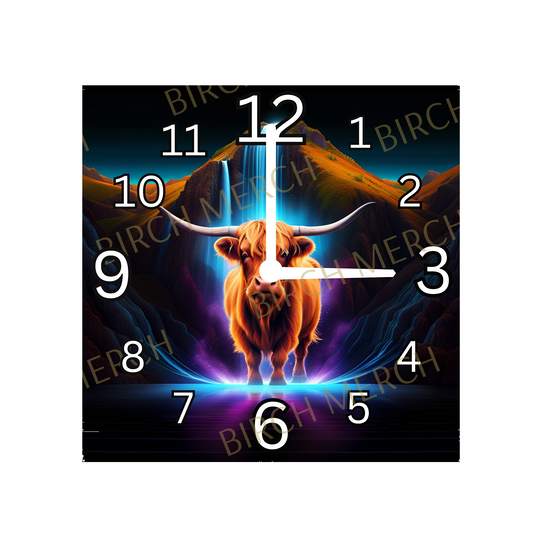 Cow Square Glass Clock 20cm x 20cm Design 2