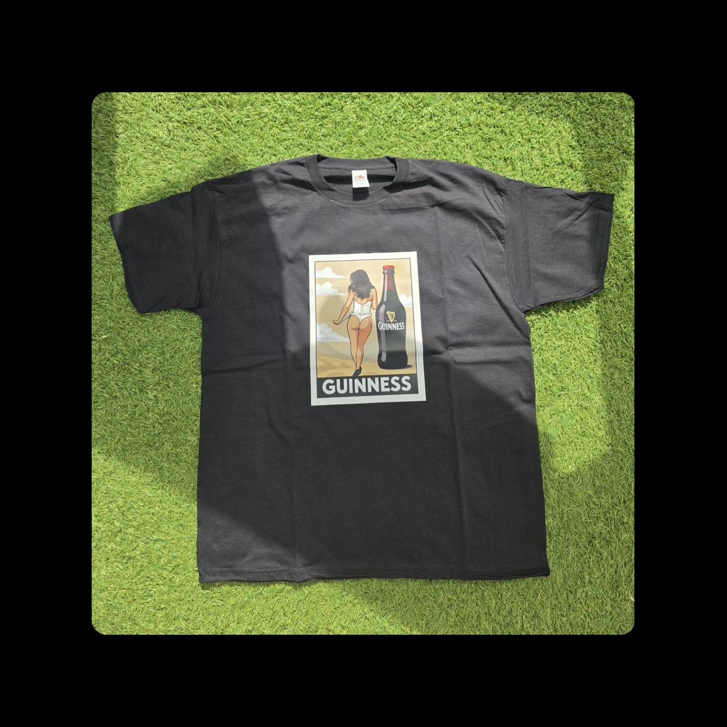 Guinness Bottle Pin Up Girl Short Sleeved 100% Cotton Black T-Shirt