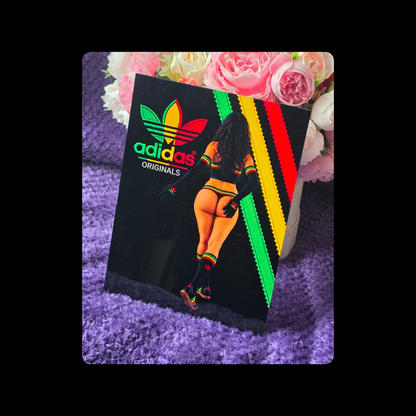 Adidas Pin Up Girl Bum Black, Green, Yellow & Red Metal Bar Sign 15cm x 20cm